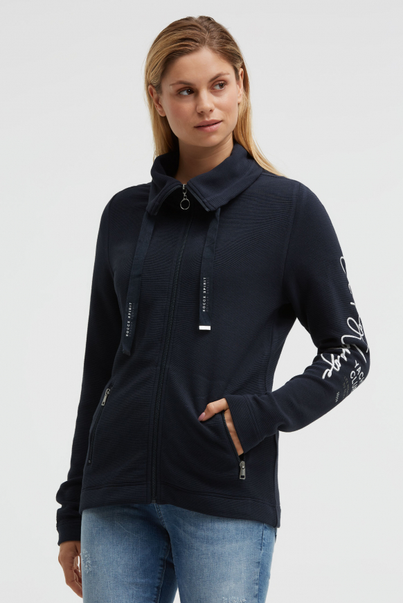 Strukturierte Sweatjacke mit hohem Kragen