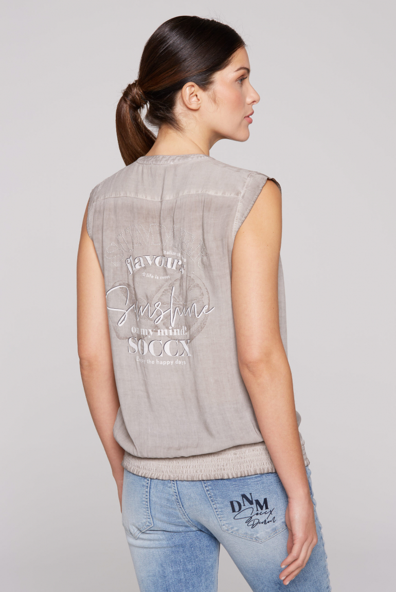 Ärmellose Bluse mit Rücken-Artwork pale sand