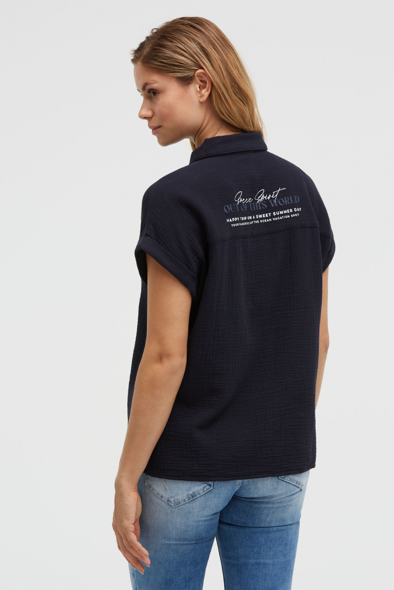 Ärmellose Musselin-Bluse mit Rückenprint blue navy