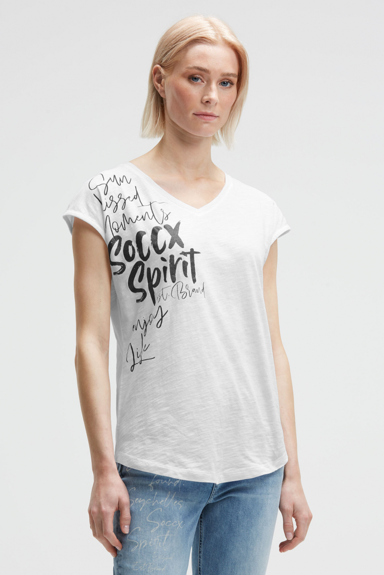 Ärmelloses Shirt mit V-Ausschnitt und Prints opticwhite