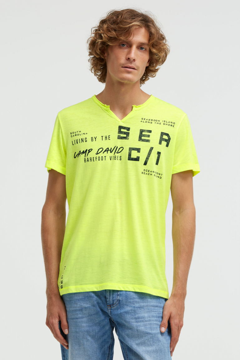 Ausbrenner-Shirt mit Used Look und Label Prints neon lime