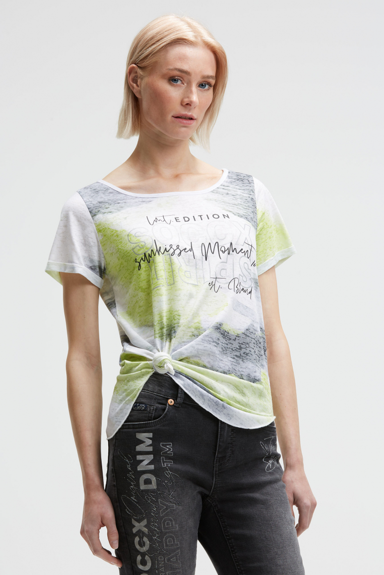 Ausbrenner-T-Shirt mit All Over Print electric lemon