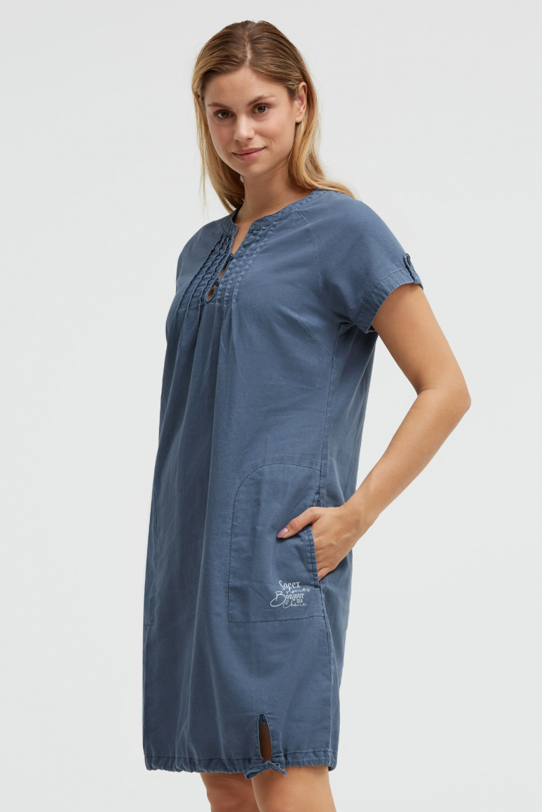 Ballonkleid aus Leinenmix soft azure