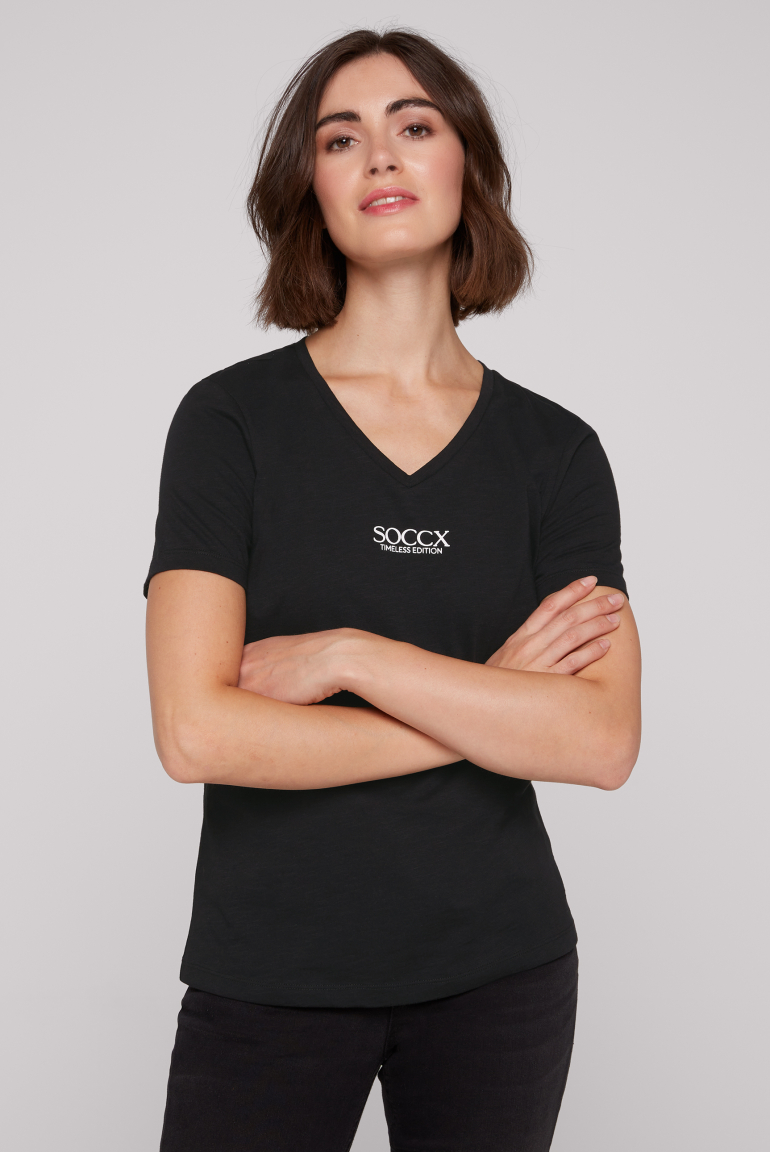 Basic T-Shirt mit V-Ausschnitt und Logo black