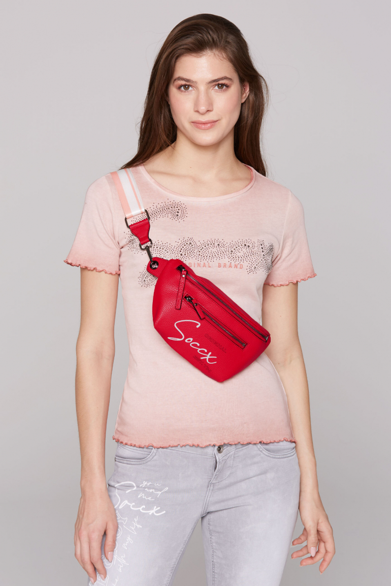Bauchtasche mit Logo Print und Wechselgurt clear red