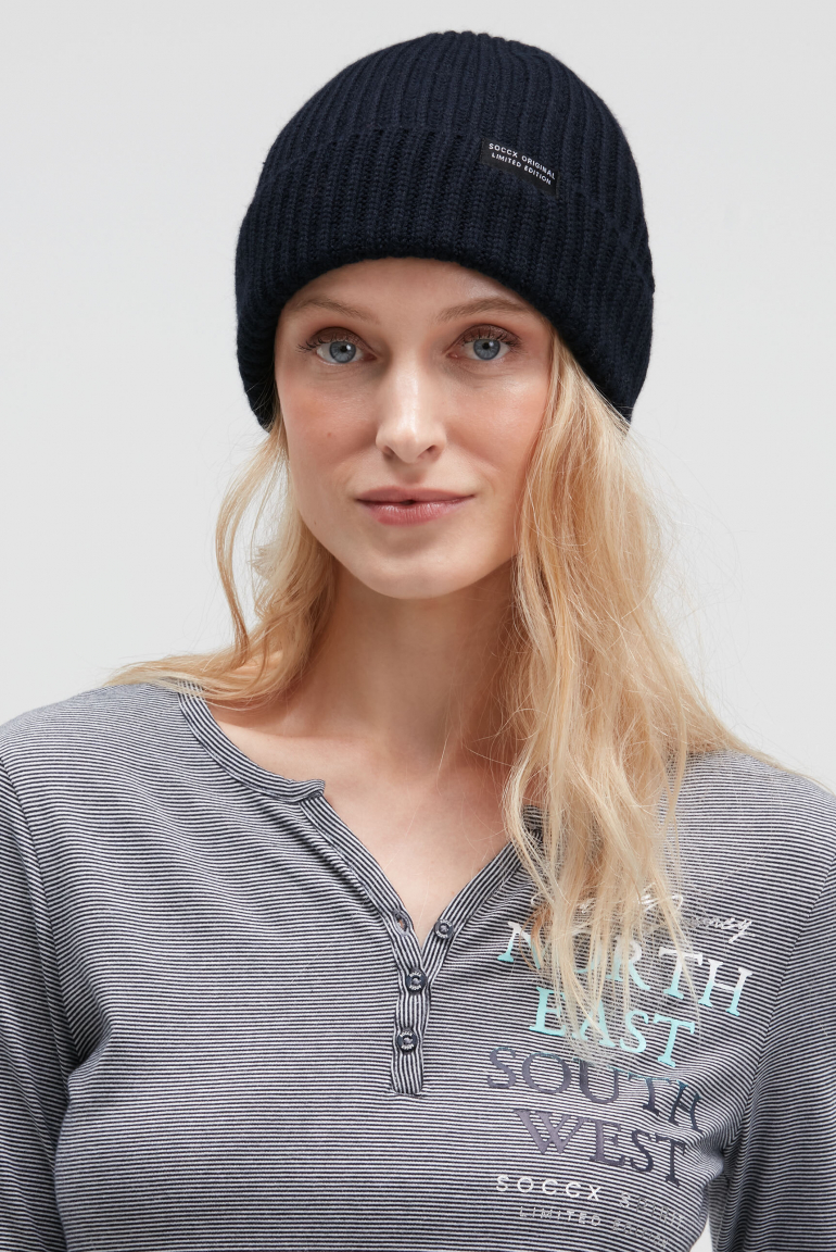 Beanie mit Rippstrickmuster blue navy