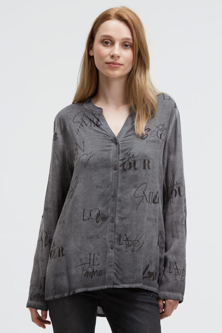 Bluse mit All Over Print smart grey