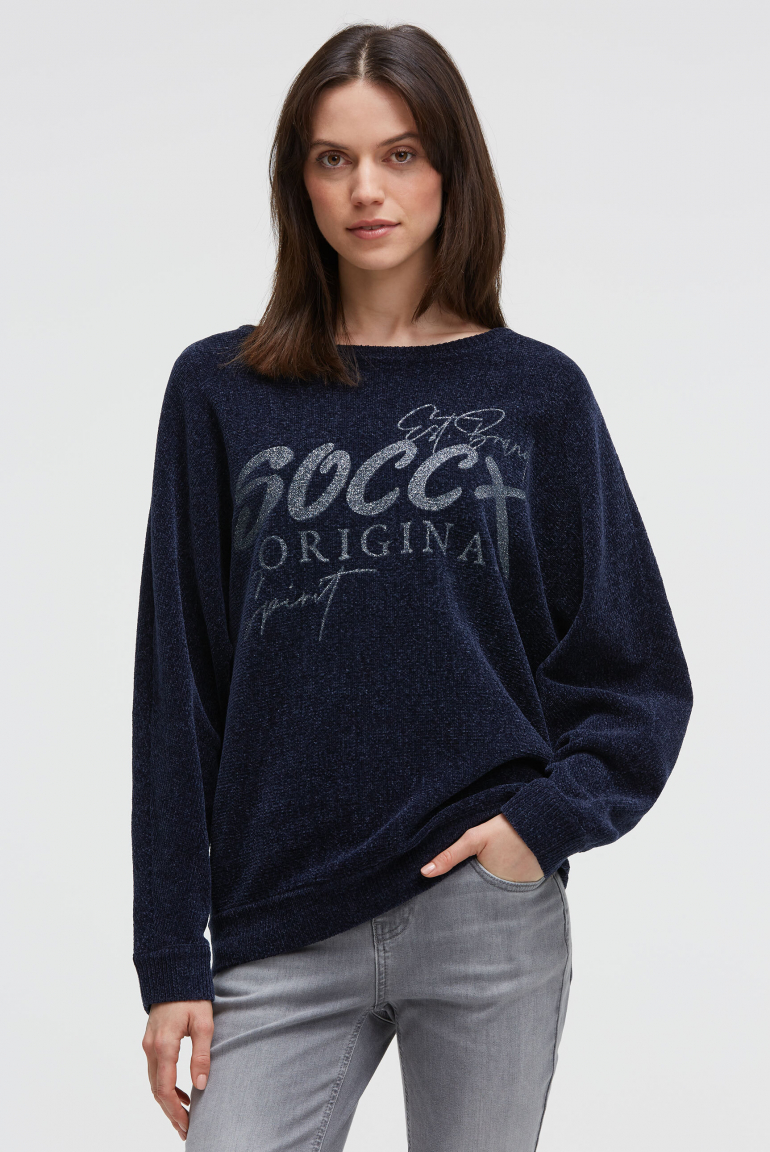Chenille-Pullover mit Glitter Print blue navy