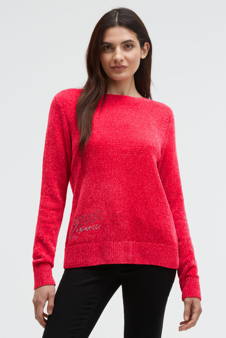 Chenille-Pullover mit Glitzer-Artworks lovely red