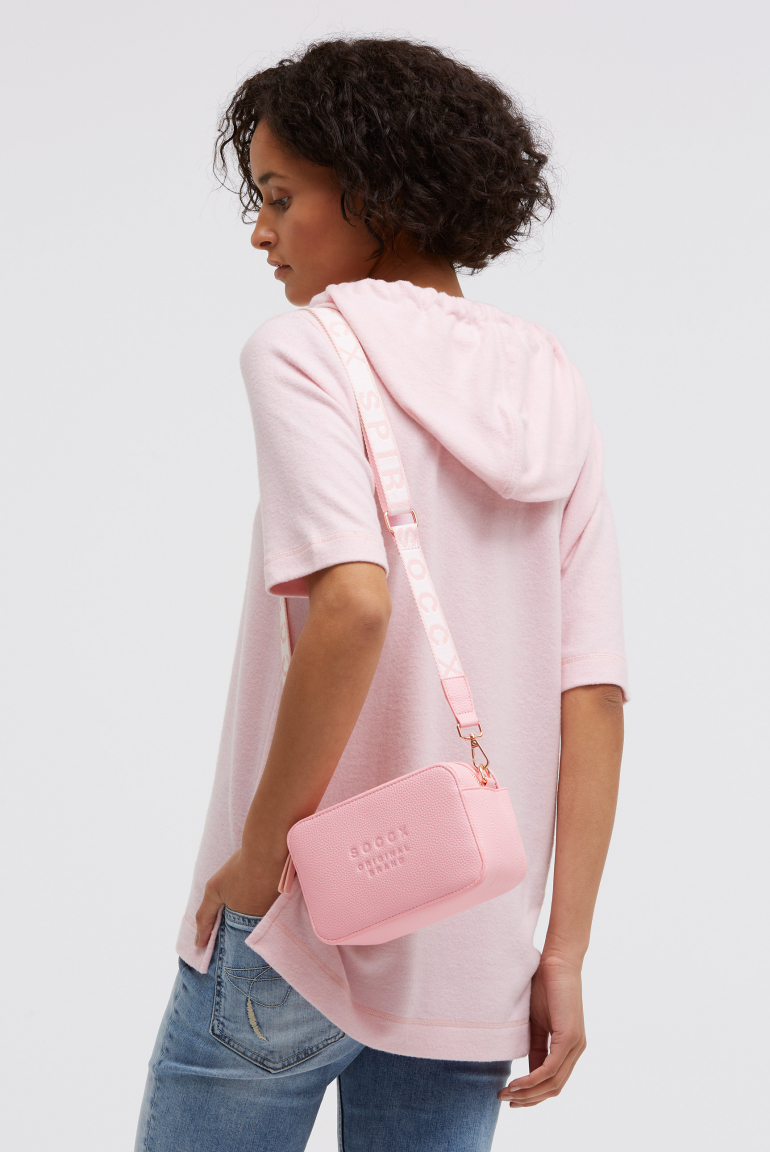 Crossbody Bag mit Logo und Intarsia-Webriemen french rose