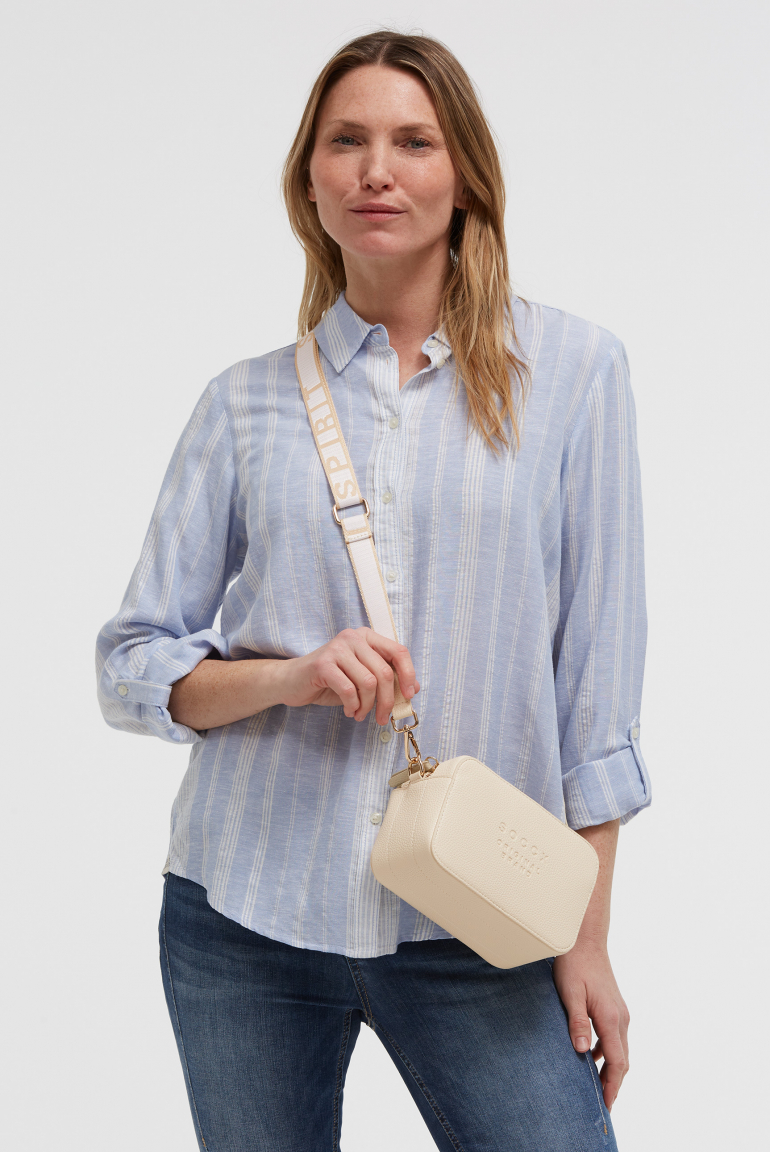 Crossbody Bag mit Logo und Intarsia-Webriemen old sand