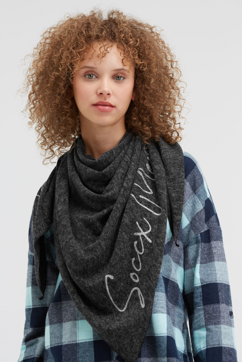 Dreieckstuch aus Flauschstrick mit Glitter Print black melange