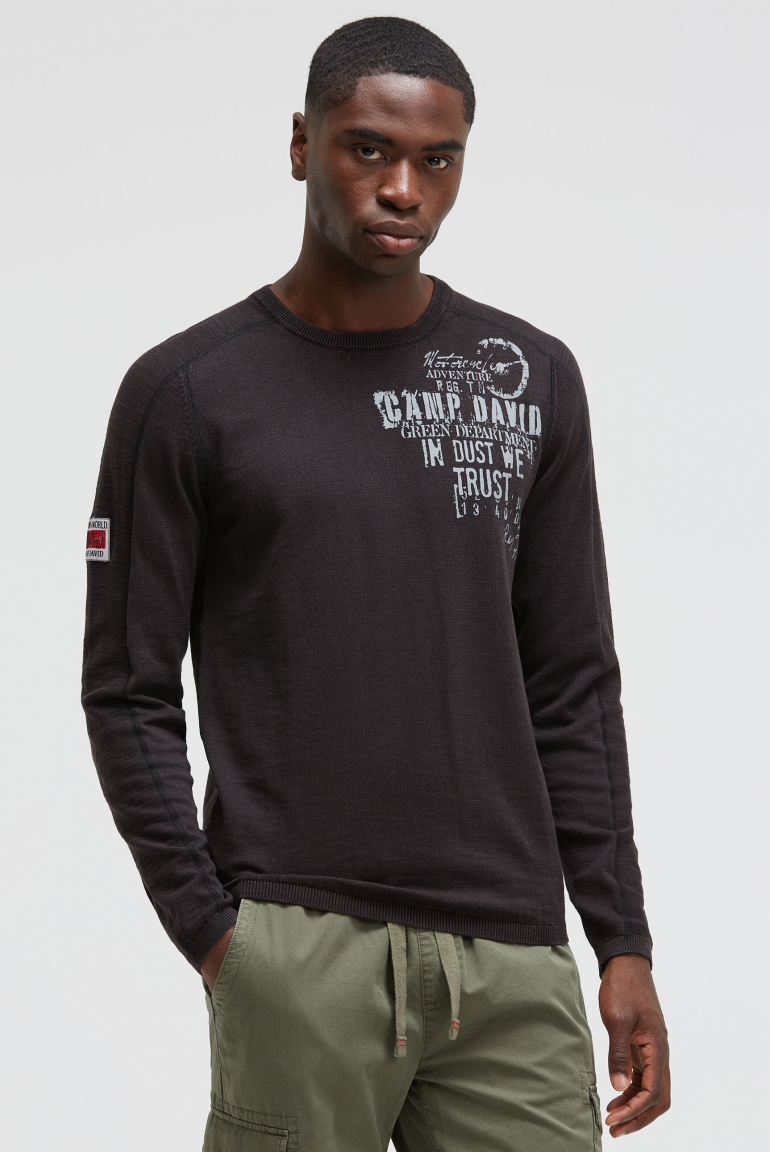 Feinstrickpullover mit Label Prints black