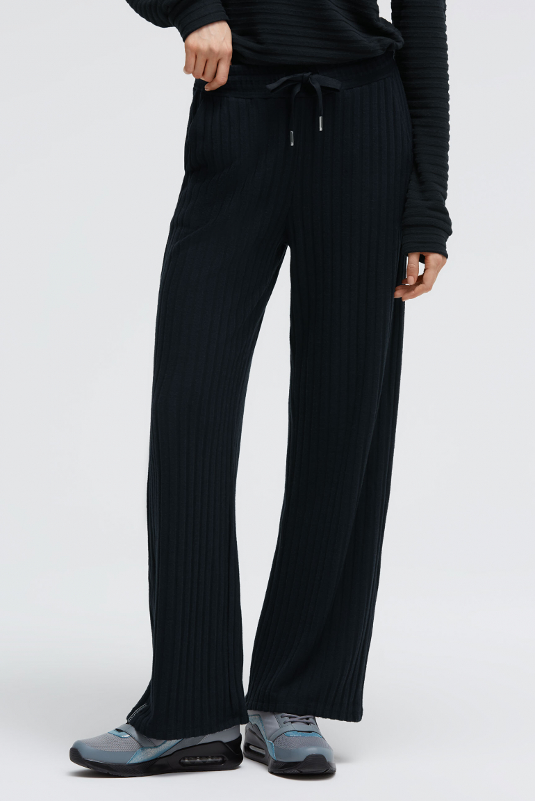 Flauschstrickhose Wide Leg mit Rippstruktur blue navy