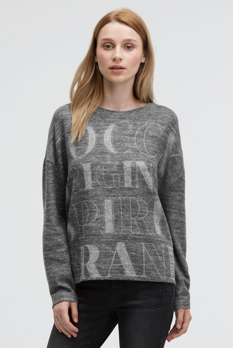 Flauschstrickpullover mit Logo Artwork grey melange