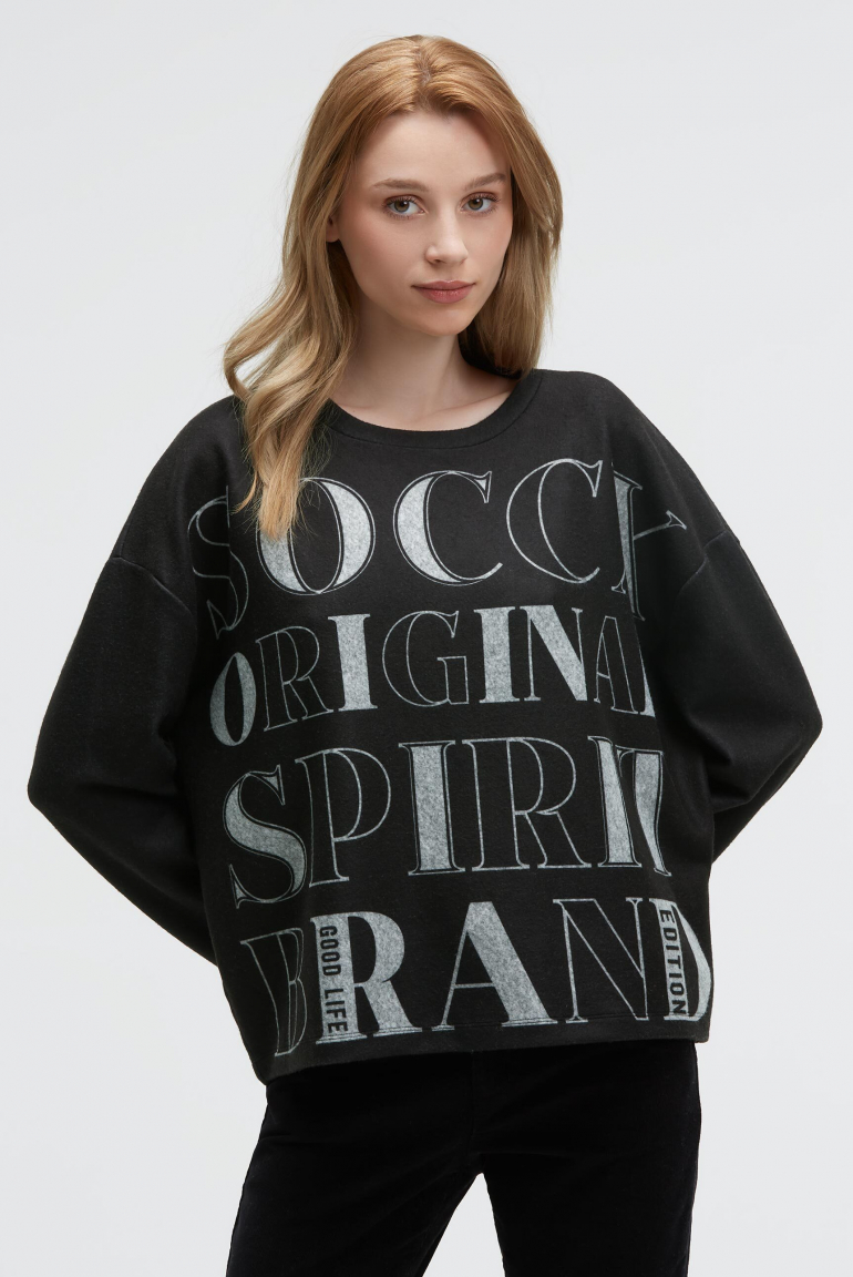 Flauschstrickpullover mit Logo Artwork black