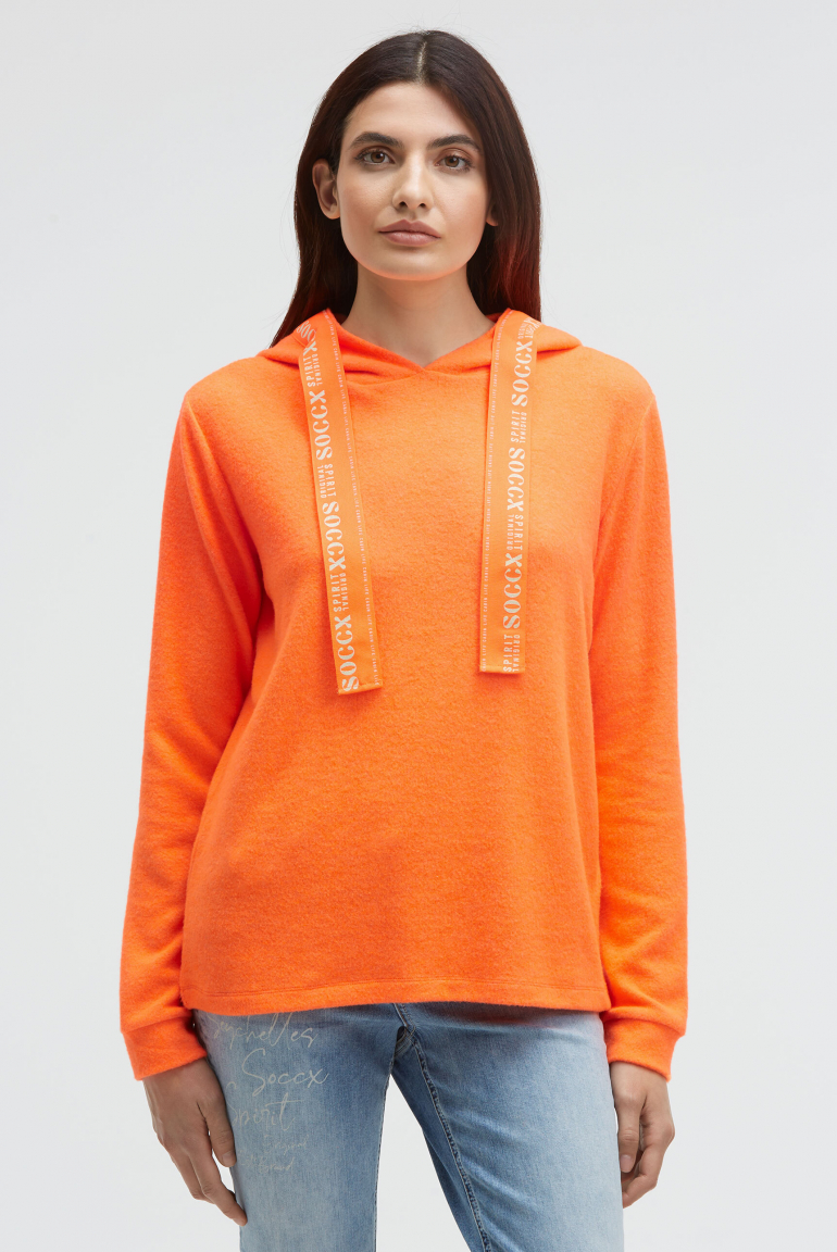 Flauschstrickpullover mit Logo-Tape an der Kapuze brilliant orange neon