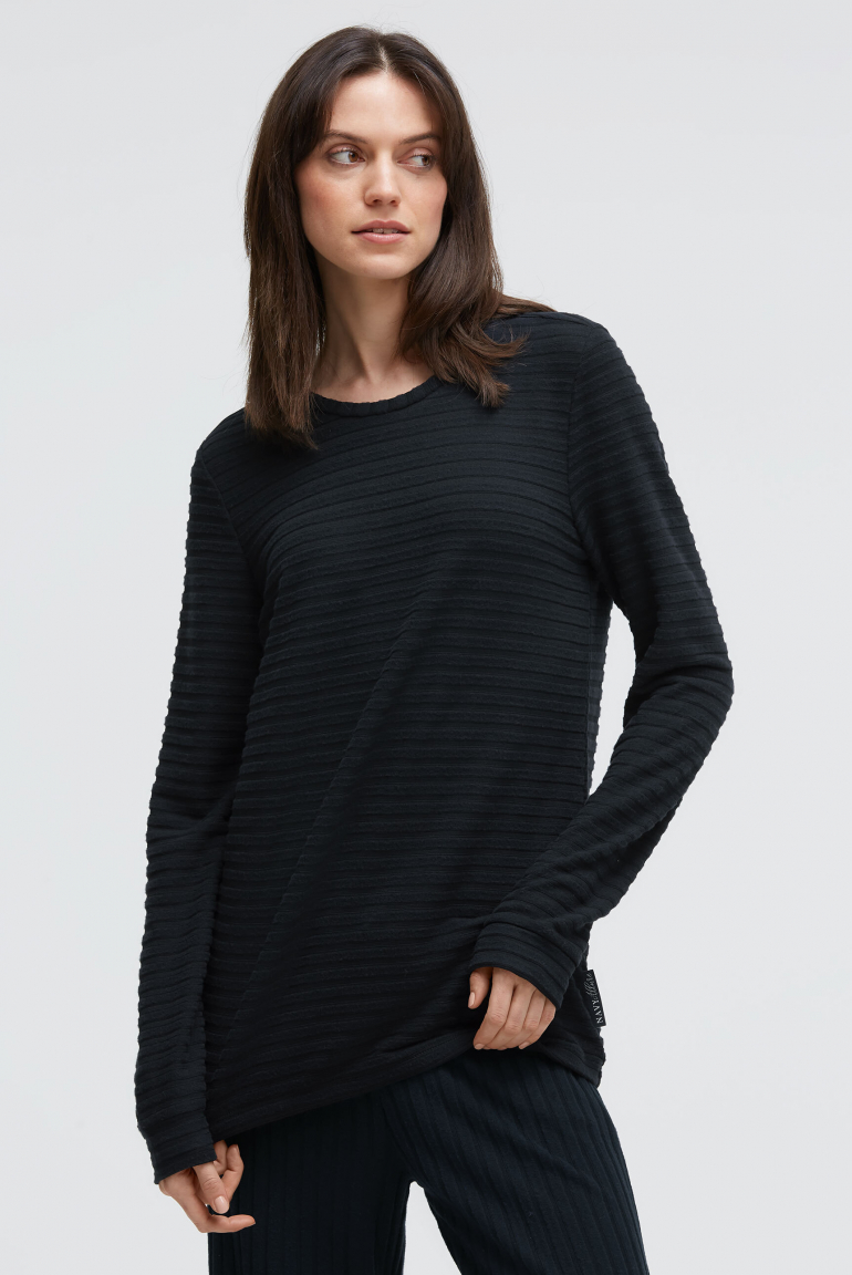 Flauschstrickpullover mit Rippstruktur und Gummizugsaum blue navy