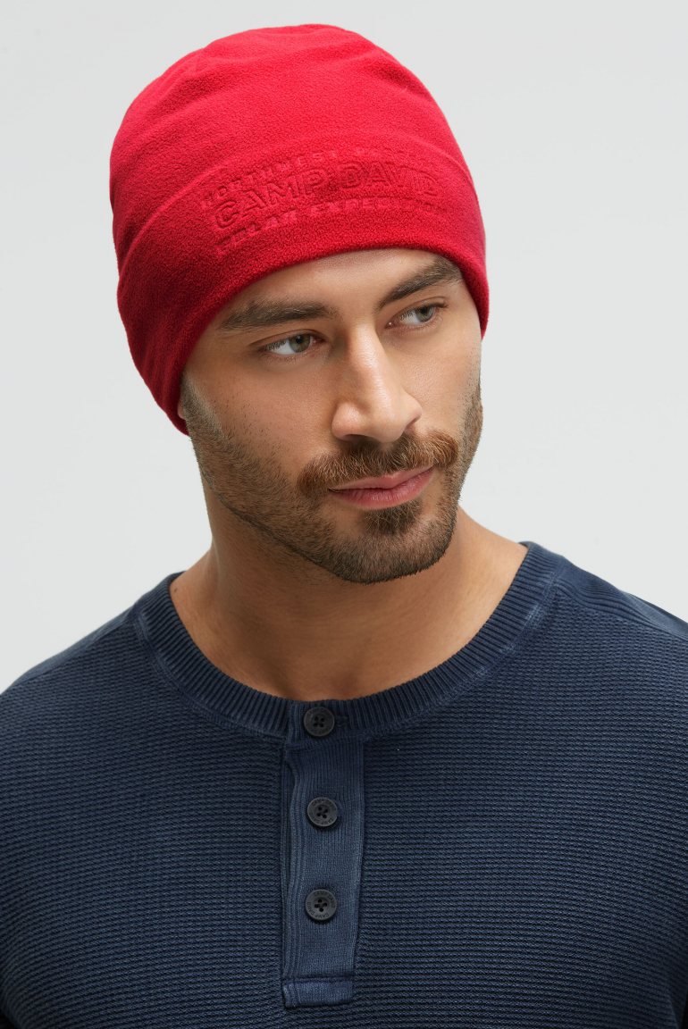 Fleece Beanie mit Logo-Prägung royal red