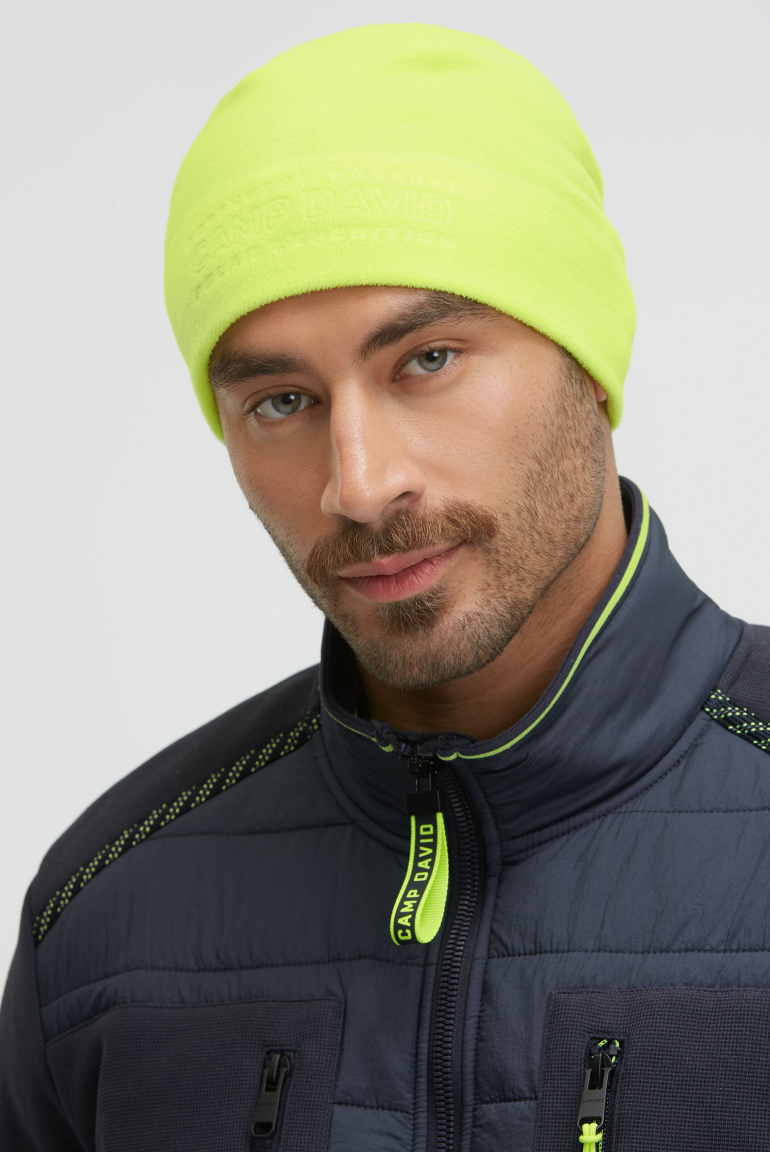 Fleece Beanie mit Logo-Prägung neon yellow