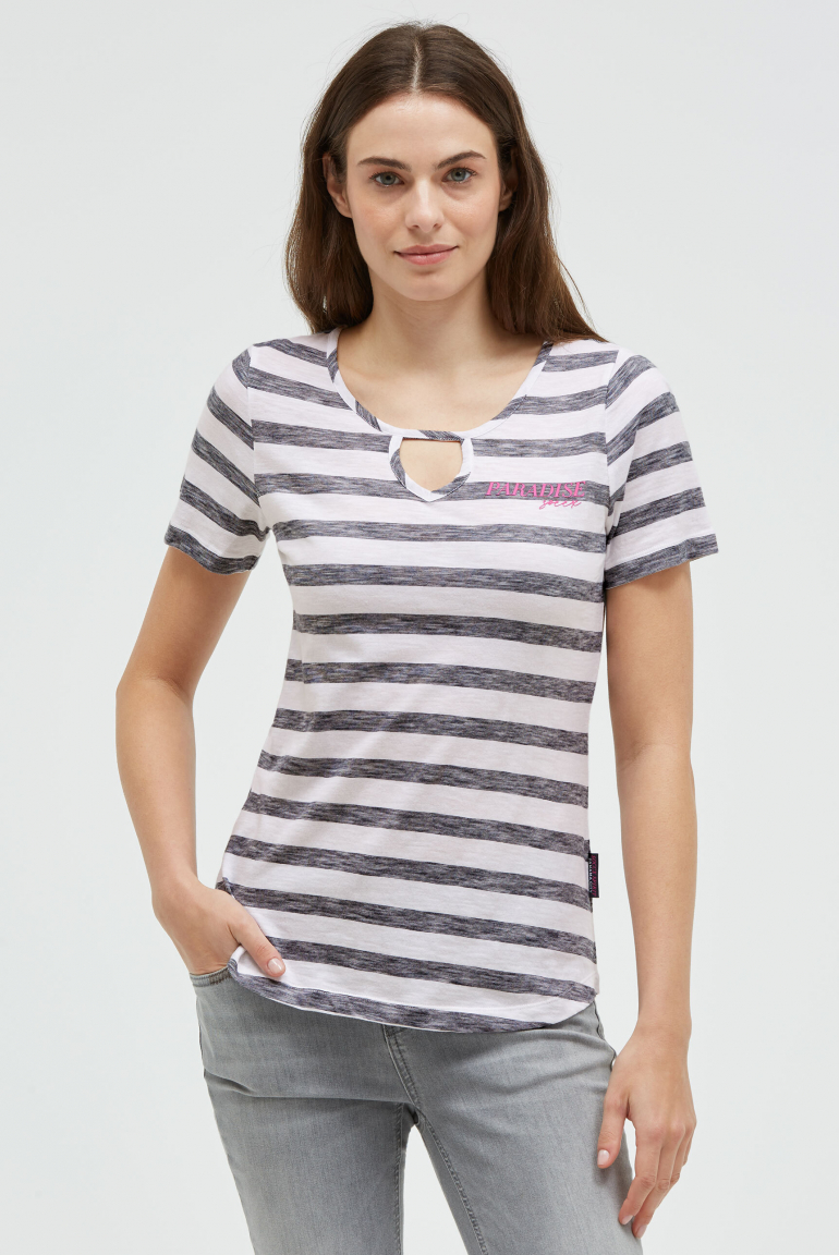 Gestreiftes T-Shirt mit Cut-Out und Print blue navy