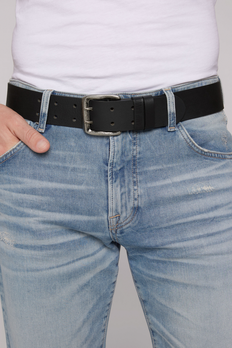 Gürtel aus Leder mit Doppeldornschließe black