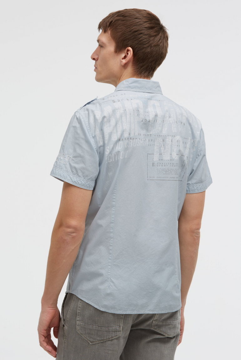 Hemd mit Back-Print, Brusttasche und Stickereien silver blue