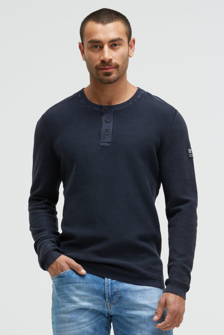 Henley-Pullover Stone Washed blue navy