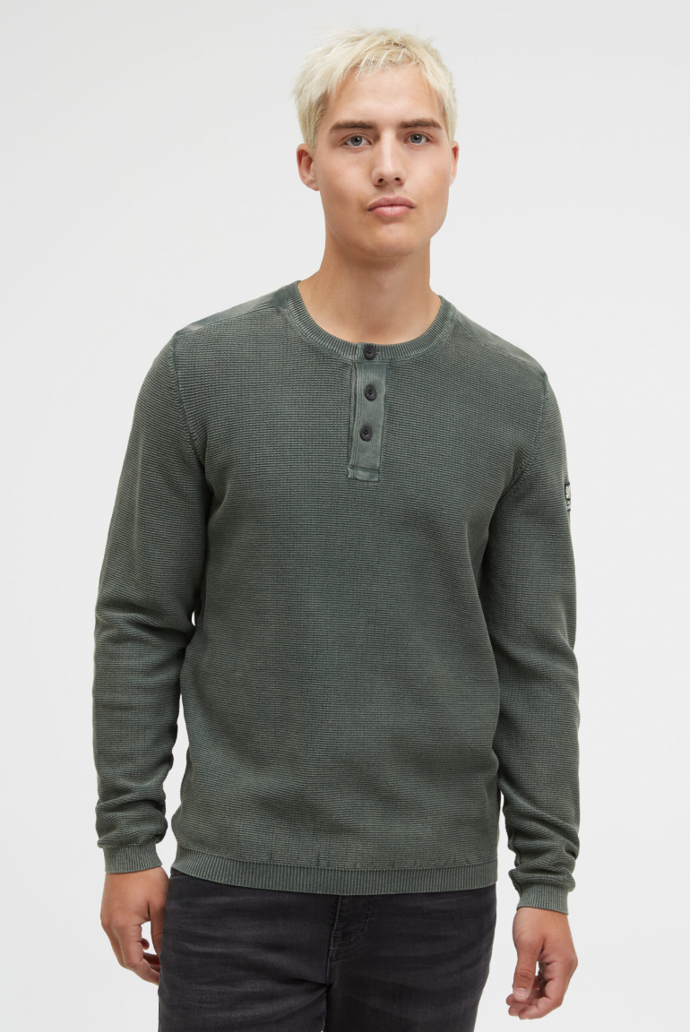 Henley-Pullover Stone Washed dark forest