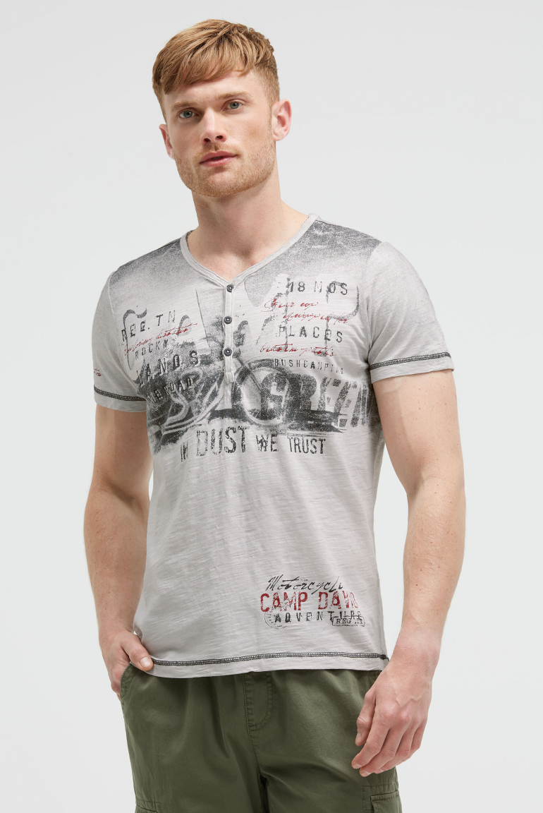 Henley-Shirt im Used Look mit Photoprint ash