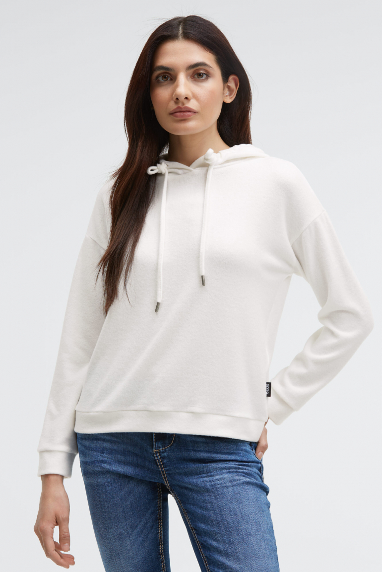 Hoodie aus Flauschstrick ivory