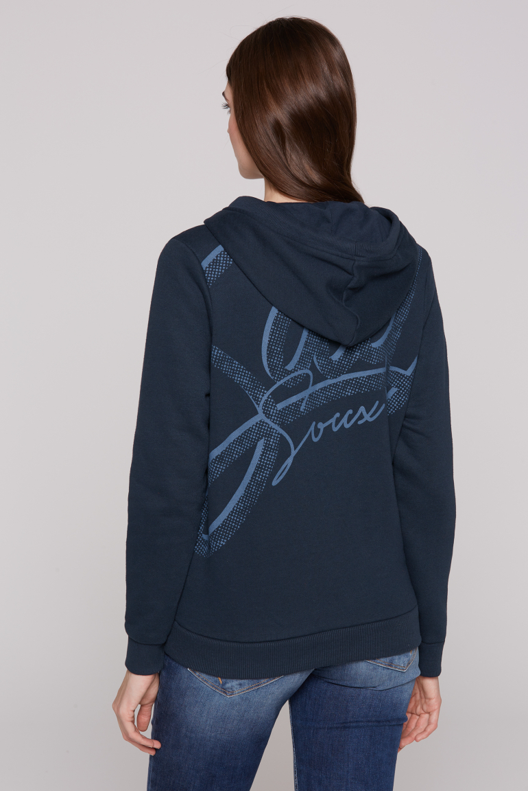 Hoodie mit Knopfleiste und Backprint blue navy