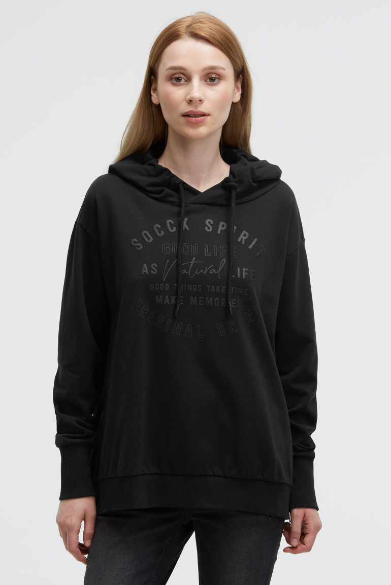 Hoodie mit tonigem Print und Zippern black