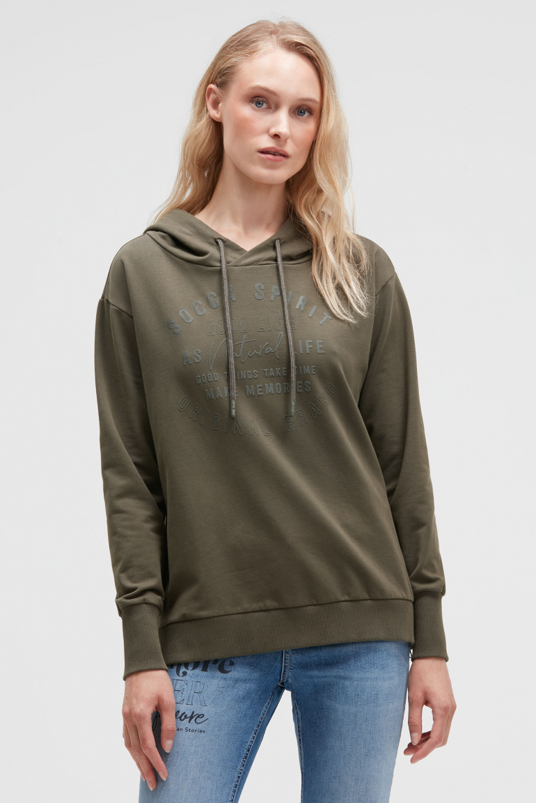 Hoodie mit tonigem Print und Zippern true khaki