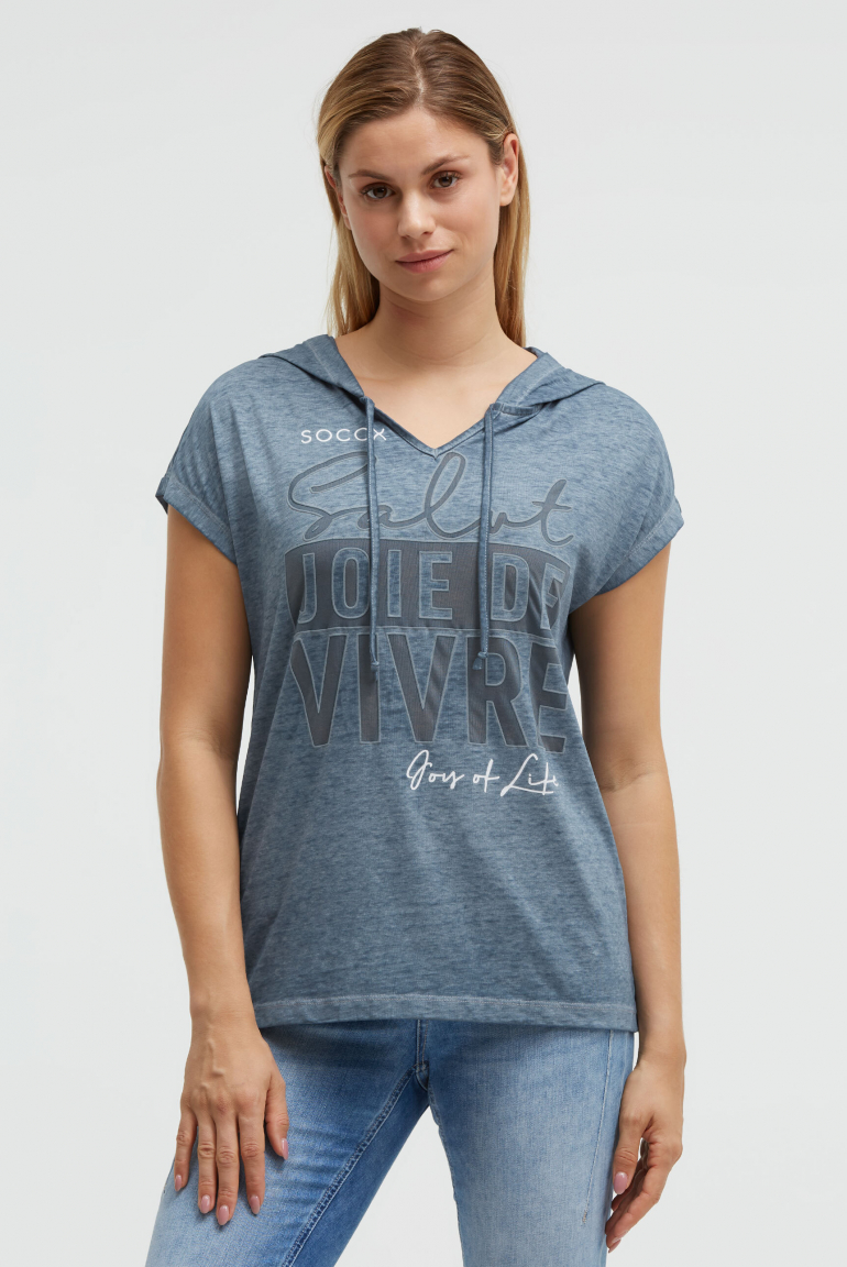 Hoodie-Top mit Ausbrenner-Effekten und Print soft azure