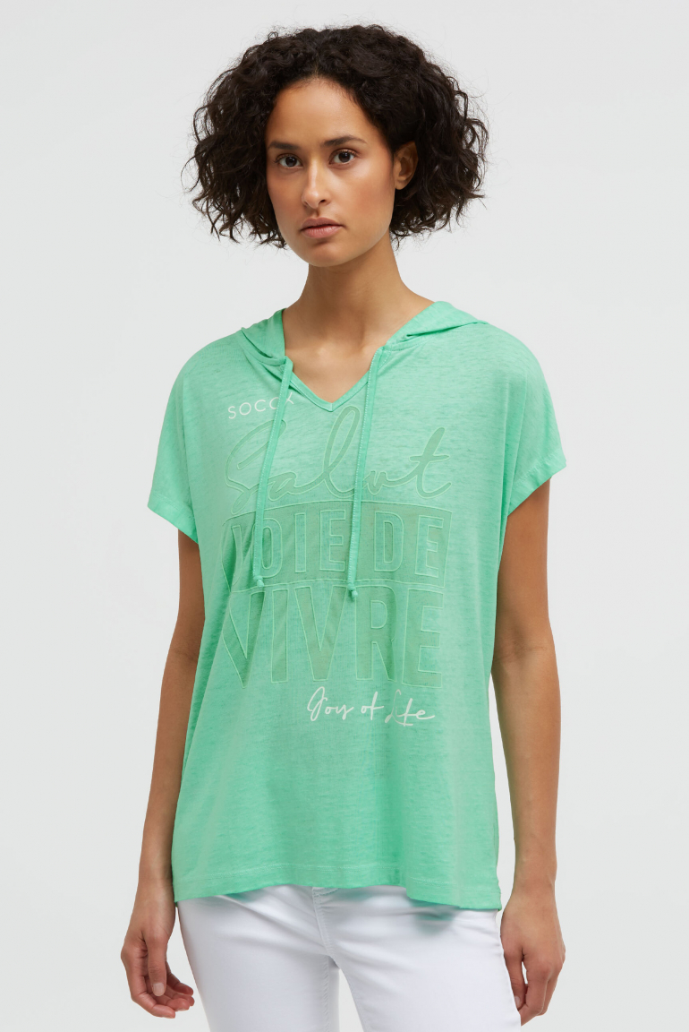 Hoodie-Top mit Ausbrenner-Effekten und Print french mint