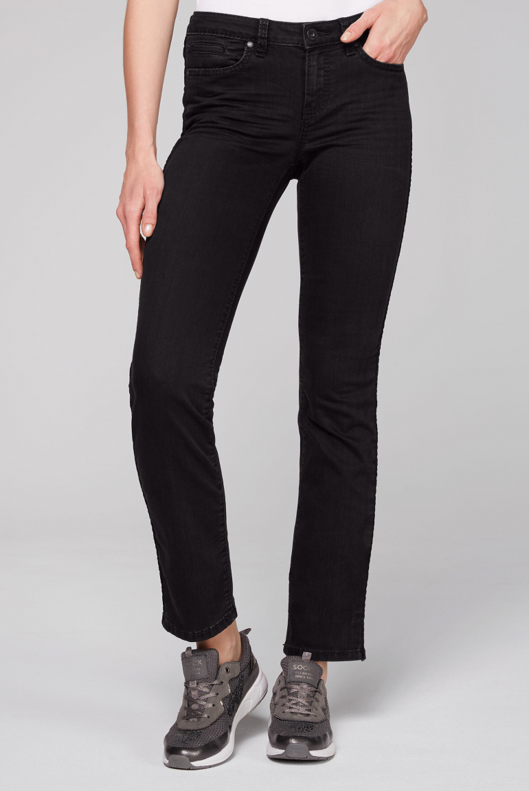 Jeans RO:MY mit Samttape an den Seiten dark grey velvet
