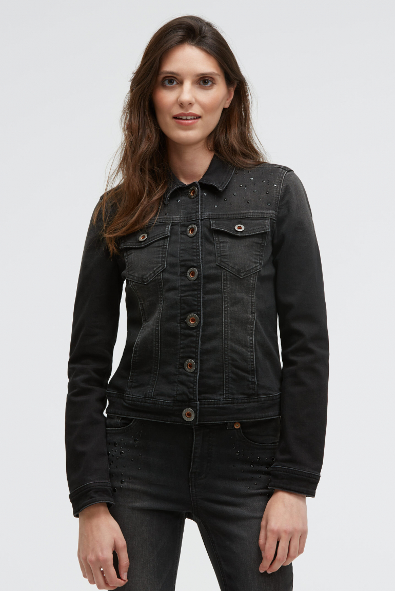 Jeansjacke JU:NE mit Schmucksteinen black washed metal
