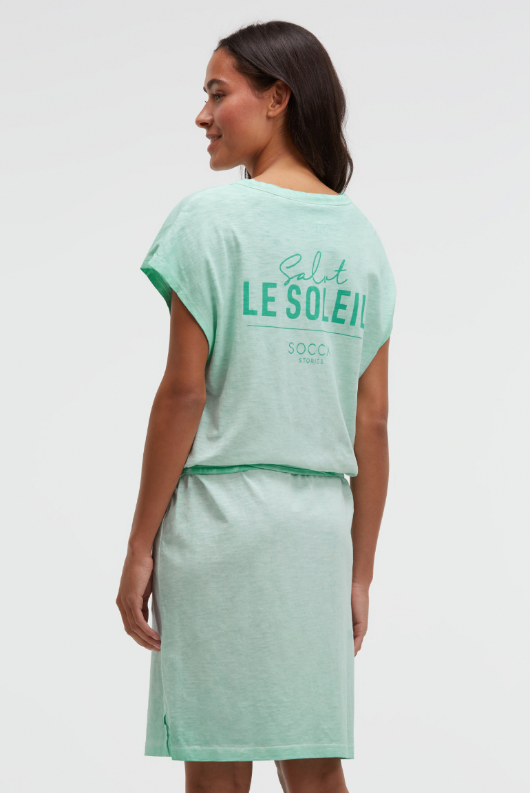 Jerseykleid mit V-Neck und Rückenprint french mint