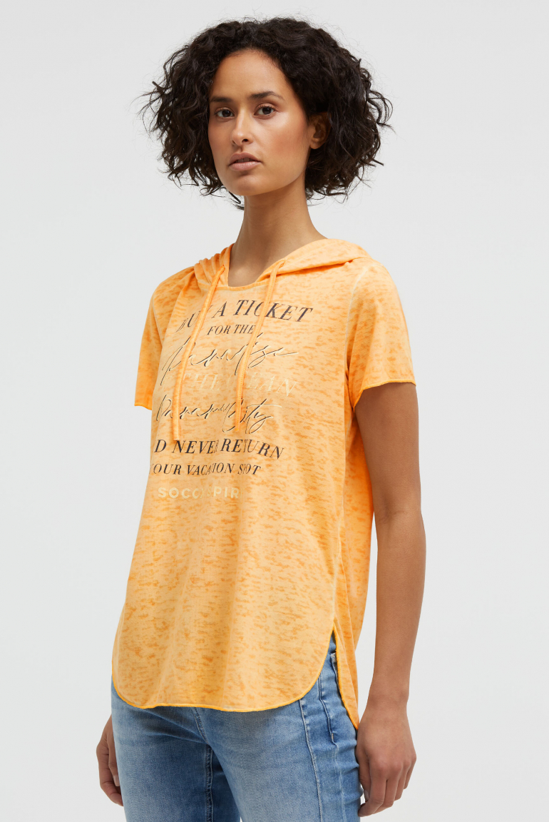 Kapuzenshirt mit Ausbrenner-Effekten und Artwork fresh mango