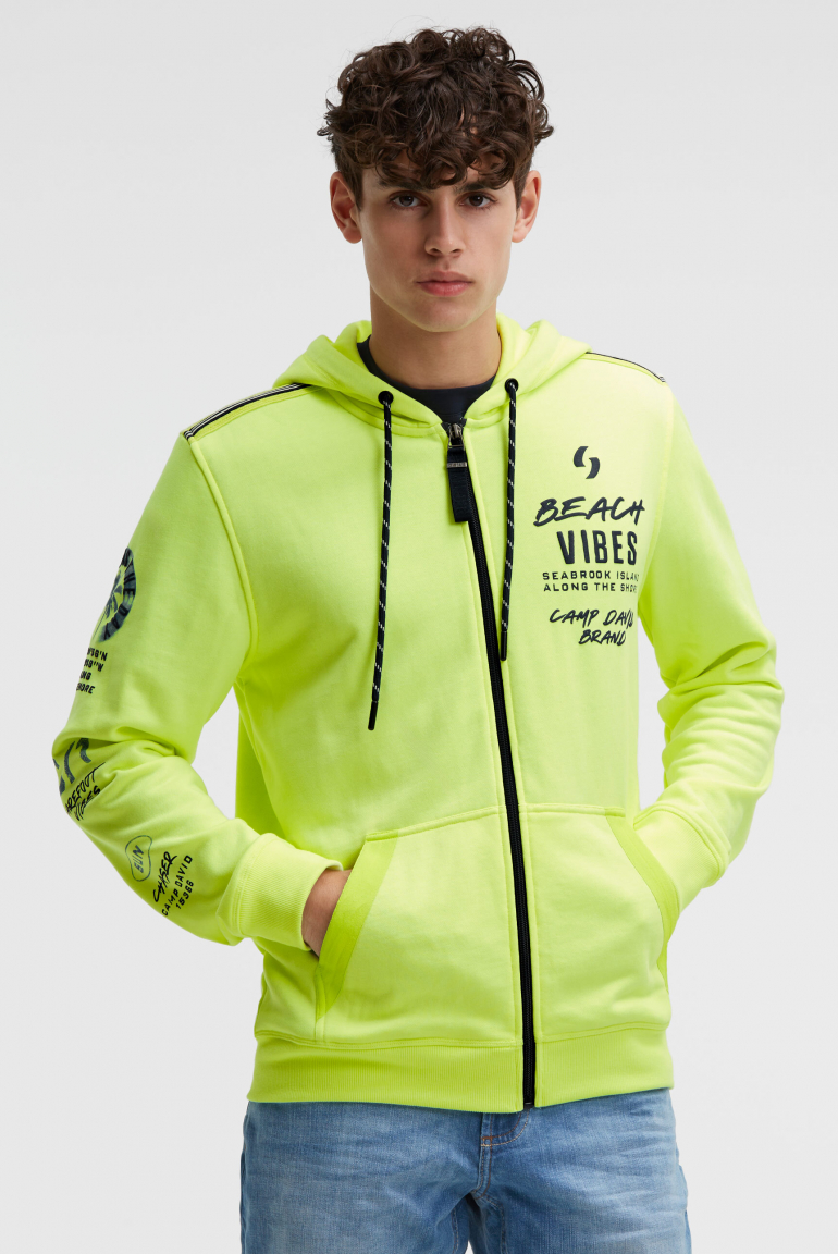 Kapuzensweatjacke mit Ärmel-Print neon lime