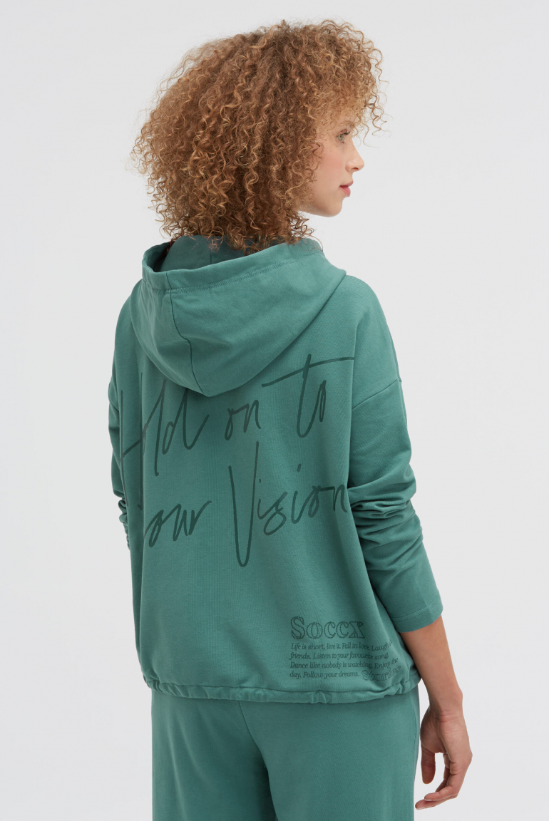 Kapuzensweatjacke mit Rücken-Print topaz