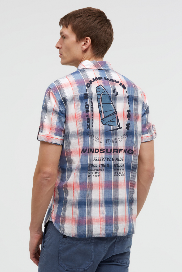Karohemd Kurzarm mit Klappentaschen und Back-Print flame orange