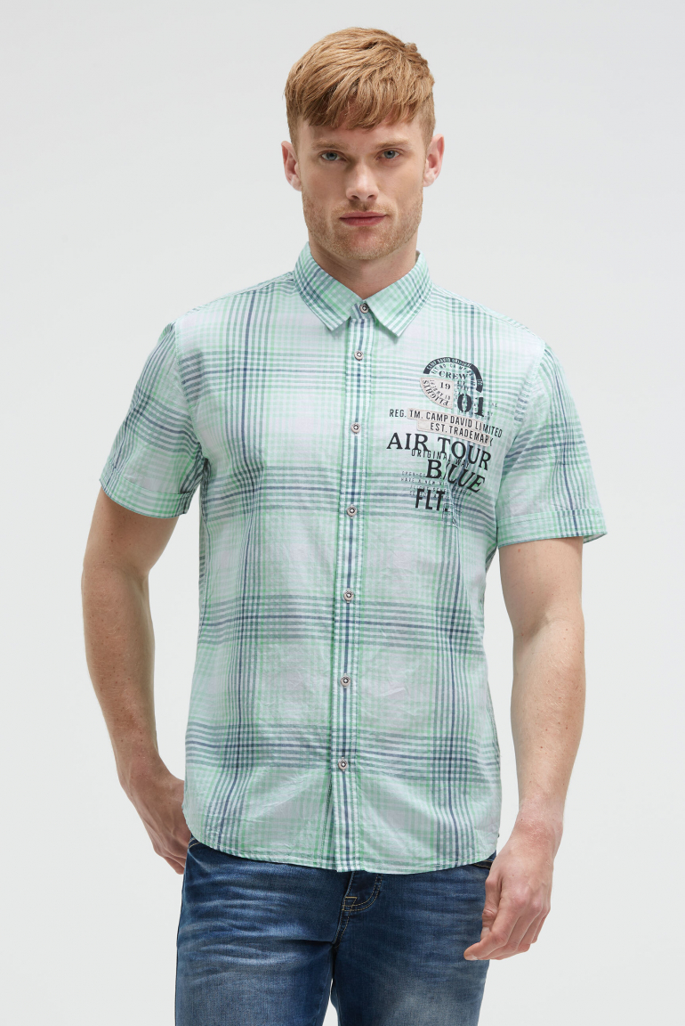 Karohemd Kurzarm mit Label-Applikationen flight green