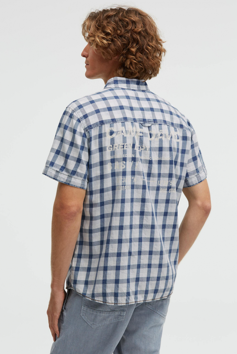 Karohemd mit Klappentaschen und Back-Print indigo blue