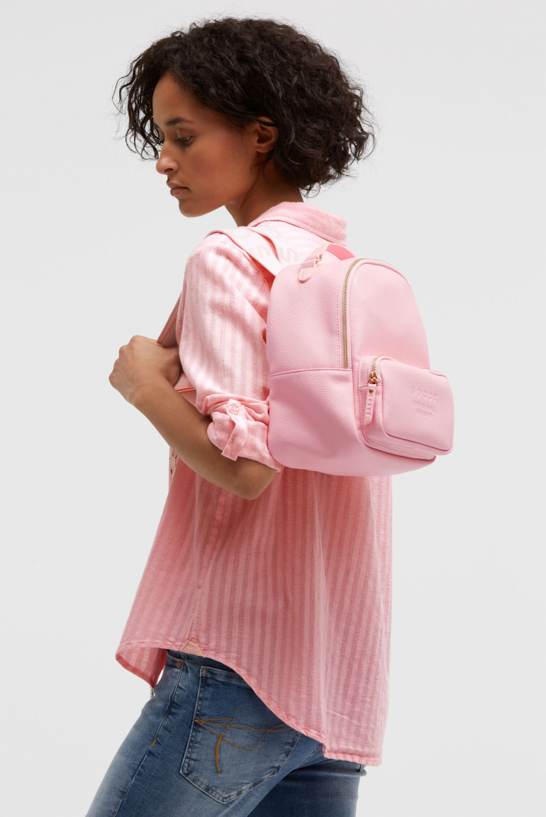 Kleiner Rucksack aus Lederimitat mit Logo-Riemen french rose