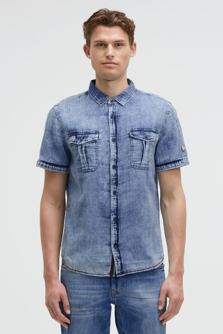 Kurzarmhemd im Denim Vintage Look light blue