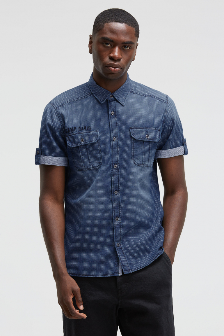 Kurzarmhemd im Jacquard Denim Look blue