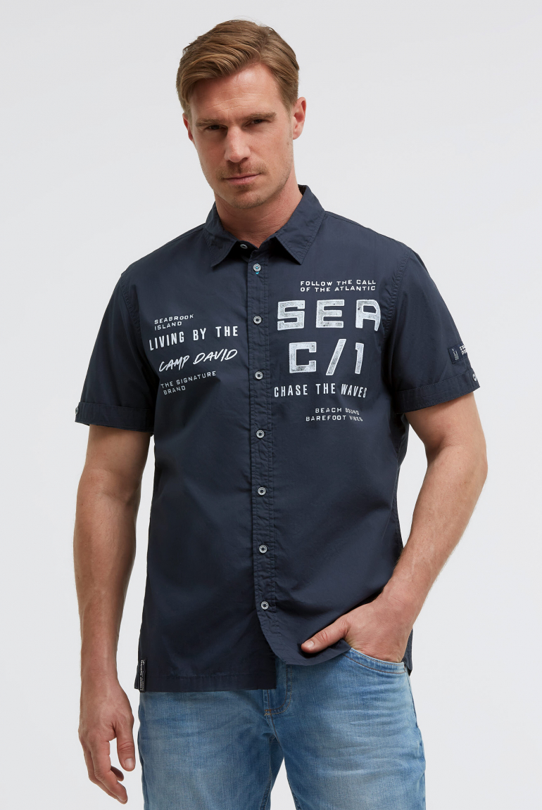 Kurzarmhemd mit Label Prints blue navy