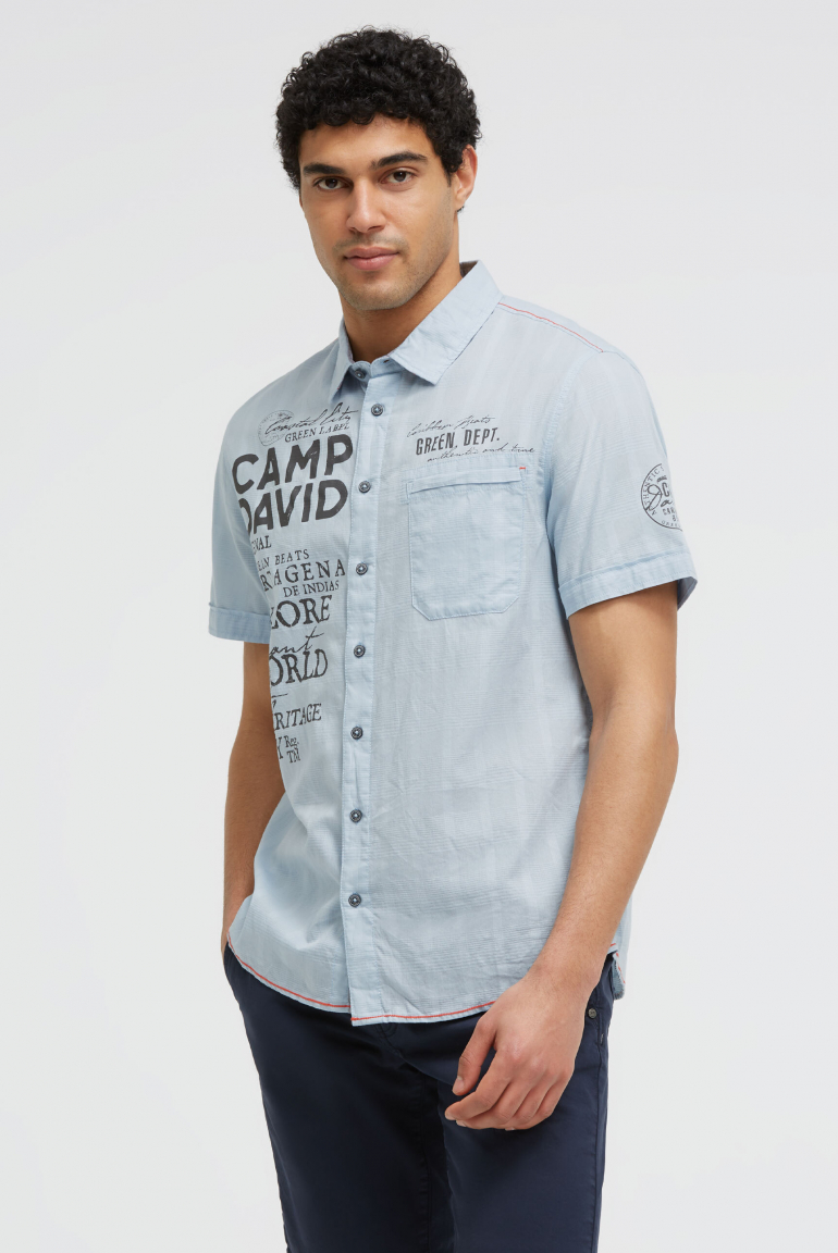 Kurzarmhemd mit Webstruktur und Logo Prints silver blue